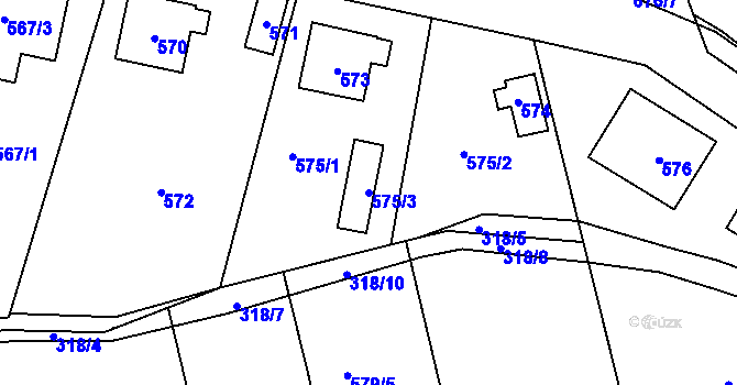 Parcela st. 575/3 v KÚ Újezd u Průhonic, Katastrální mapa