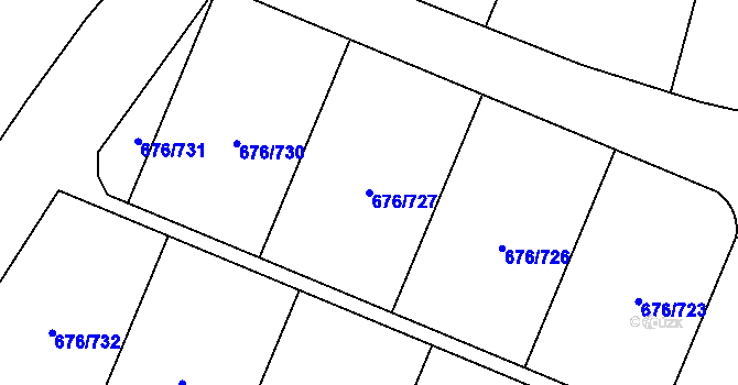 Parcela st. 676/727 v KÚ Újezd u Průhonic, Katastrální mapa