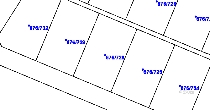 Parcela st. 676/728 v KÚ Újezd u Průhonic, Katastrální mapa