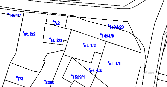 Parcela st. 1/2 v KÚ Újezd u Rosic, Katastrální mapa