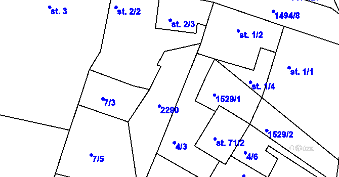 Parcela st. 1/3 v KÚ Újezd u Rosic, Katastrální mapa