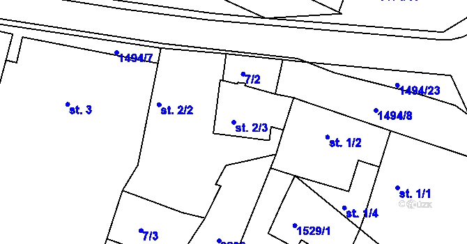 Parcela st. 2/3 v KÚ Újezd u Rosic, Katastrální mapa