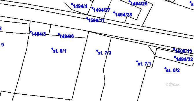 Parcela st. 7/3 v KÚ Újezd u Rosic, Katastrální mapa