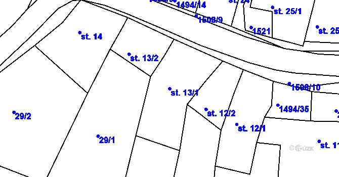 Parcela st. 13/1 v KÚ Újezd u Rosic, Katastrální mapa