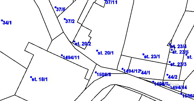 Parcela st. 20/1 v KÚ Újezd u Rosic, Katastrální mapa