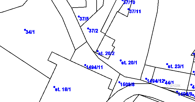 Parcela st. 20/2 v KÚ Újezd u Rosic, Katastrální mapa