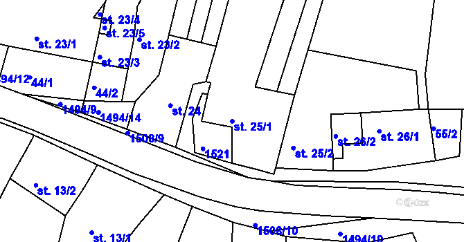 Parcela st. 25/1 v KÚ Újezd u Rosic, Katastrální mapa