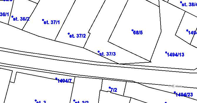 Parcela st. 37/3 v KÚ Újezd u Rosic, Katastrální mapa