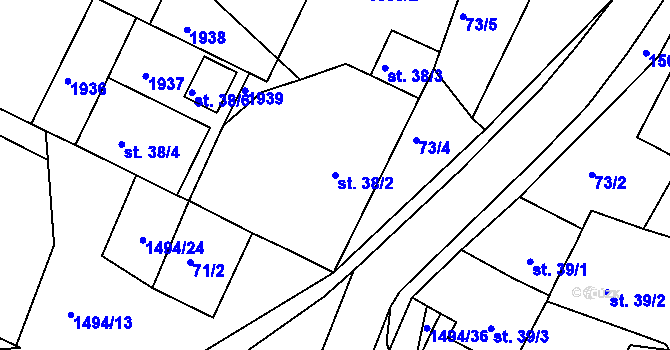 Parcela st. 38/2 v KÚ Újezd u Rosic, Katastrální mapa