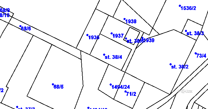 Parcela st. 38/4 v KÚ Újezd u Rosic, Katastrální mapa