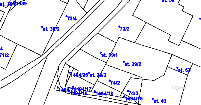 Parcela st. 39/1 v KÚ Újezd u Rosic, Katastrální mapa
