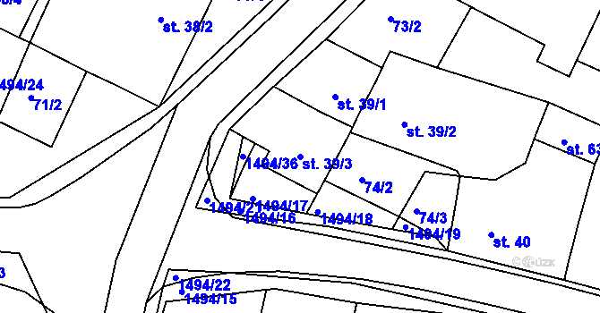 Parcela st. 39/3 v KÚ Újezd u Rosic, Katastrální mapa