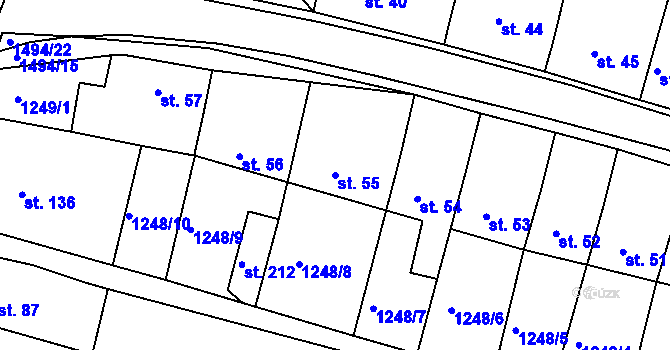 Parcela st. 55 v KÚ Újezd u Rosic, Katastrální mapa