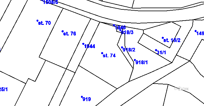 Parcela st. 74 v KÚ Újezd u Rosic, Katastrální mapa