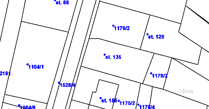 Parcela st. 135 v KÚ Újezd u Rosic, Katastrální mapa