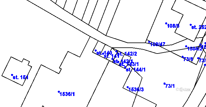 Parcela st. 141 v KÚ Újezd u Rosic, Katastrální mapa