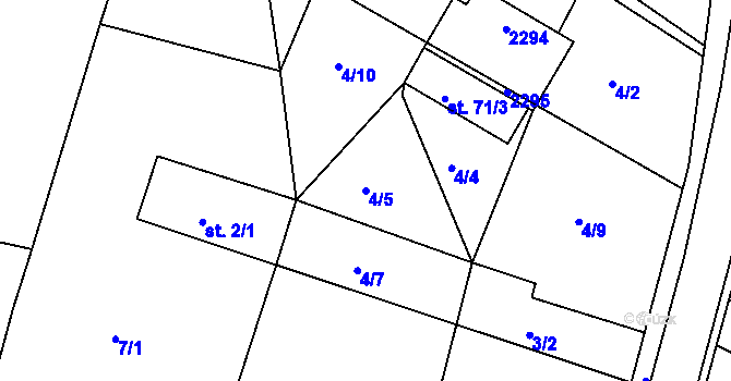 Parcela st. 4/5 v KÚ Újezd u Rosic, Katastrální mapa