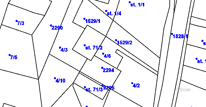 Parcela st. 4/6 v KÚ Újezd u Rosic, Katastrální mapa