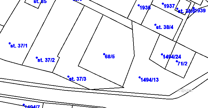 Parcela st. 68/5 v KÚ Újezd u Rosic, Katastrální mapa