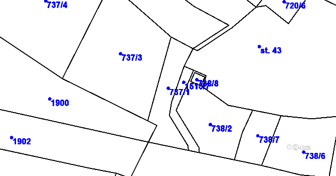 Parcela st. 737/1 v KÚ Újezd u Rosic, Katastrální mapa