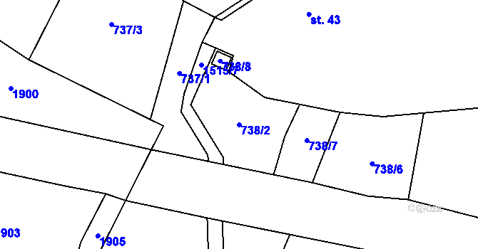 Parcela st. 738/2 v KÚ Újezd u Rosic, Katastrální mapa