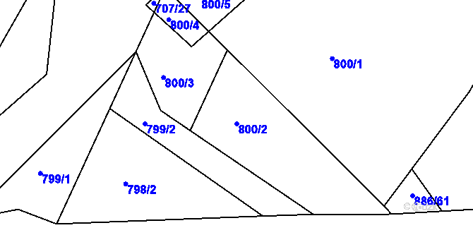 Parcela st. 800/2 v KÚ Újezd u Rosic, Katastrální mapa