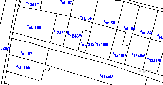 Parcela st. 212 v KÚ Újezd u Rosic, Katastrální mapa