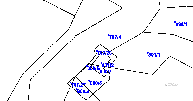 Parcela st. 707/28 v KÚ Újezd u Rosic, Katastrální mapa