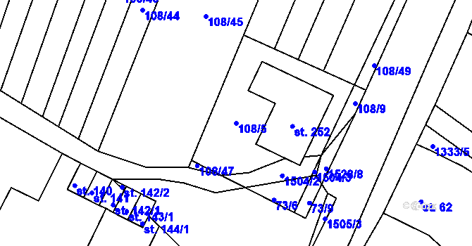 Parcela st. 108/5 v KÚ Újezd u Rosic, Katastrální mapa