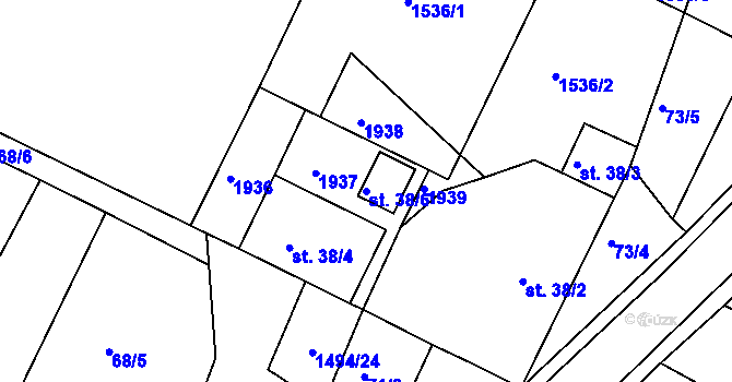 Parcela st. 38/6 v KÚ Újezd u Rosic, Katastrální mapa