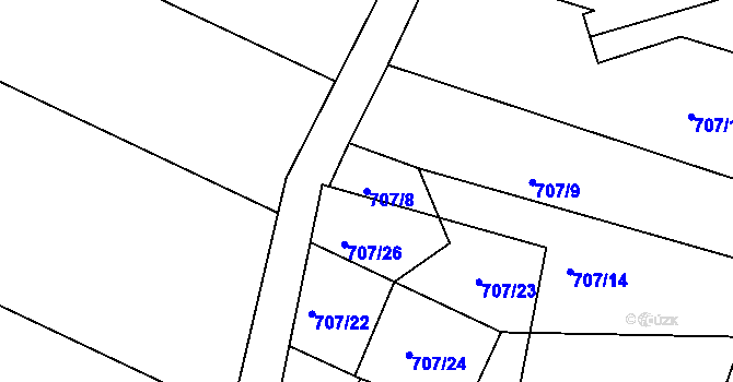 Parcela st. 707/8 v KÚ Újezd u Rosic, Katastrální mapa