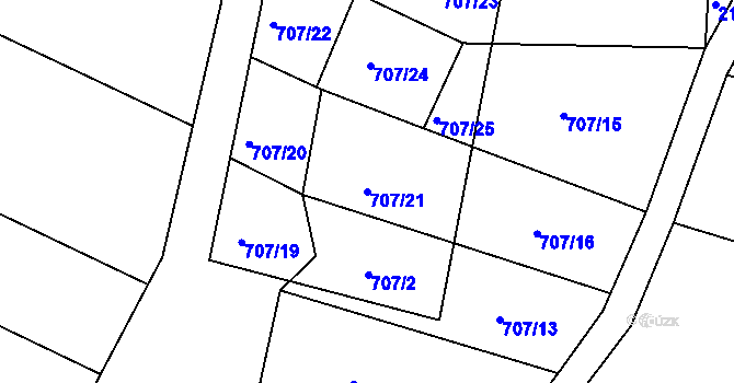 Parcela st. 707/21 v KÚ Újezd u Rosic, Katastrální mapa