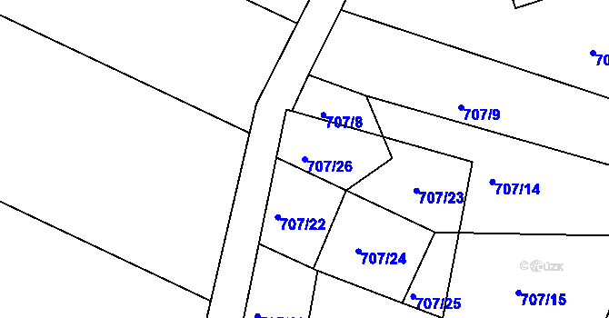 Parcela st. 707/26 v KÚ Újezd u Rosic, Katastrální mapa
