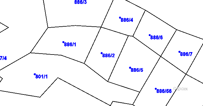 Parcela st. 886/2 v KÚ Újezd u Rosic, Katastrální mapa