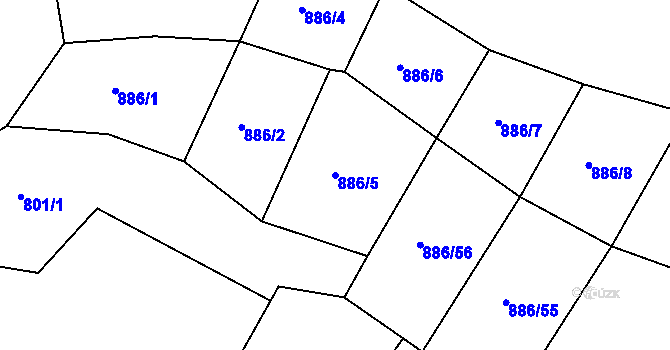 Parcela st. 886/5 v KÚ Újezd u Rosic, Katastrální mapa