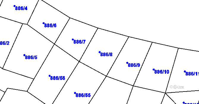 Parcela st. 886/8 v KÚ Újezd u Rosic, Katastrální mapa