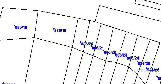 Parcela st. 886/20 v KÚ Újezd u Rosic, Katastrální mapa