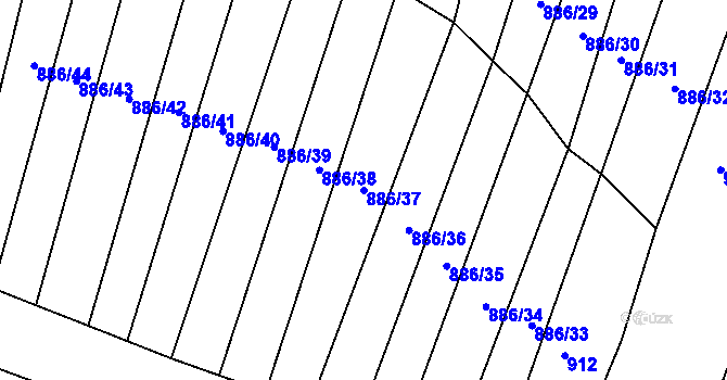 Parcela st. 886/37 v KÚ Újezd u Rosic, Katastrální mapa