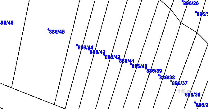 Parcela st. 886/42 v KÚ Újezd u Rosic, Katastrální mapa
