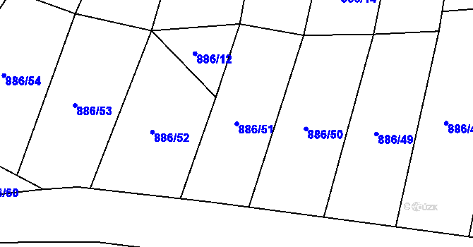 Parcela st. 886/51 v KÚ Újezd u Rosic, Katastrální mapa