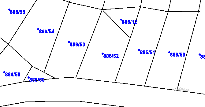 Parcela st. 886/52 v KÚ Újezd u Rosic, Katastrální mapa