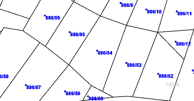 Parcela st. 886/54 v KÚ Újezd u Rosic, Katastrální mapa