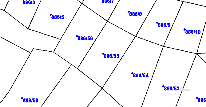 Parcela st. 886/55 v KÚ Újezd u Rosic, Katastrální mapa