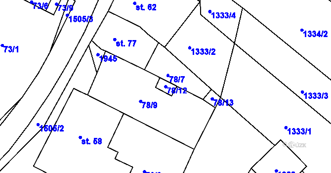 Parcela st. 78/12 v KÚ Újezd u Rosic, Katastrální mapa