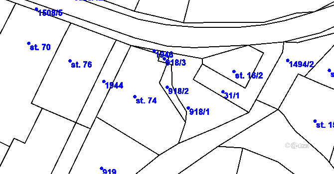 Parcela st. 918/2 v KÚ Újezd u Rosic, Katastrální mapa