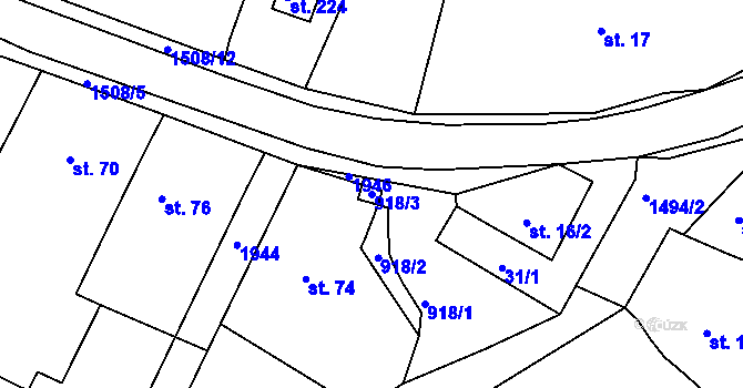 Parcela st. 918/3 v KÚ Újezd u Rosic, Katastrální mapa