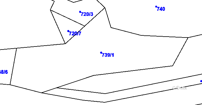Parcela st. 739/1 v KÚ Újezd u Rosic, Katastrální mapa