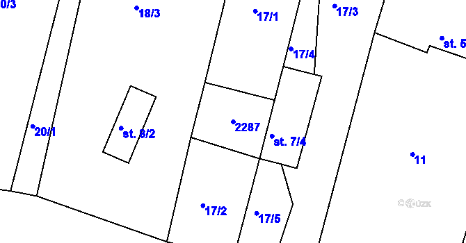 Parcela st. 2287 v KÚ Újezd u Rosic, Katastrální mapa