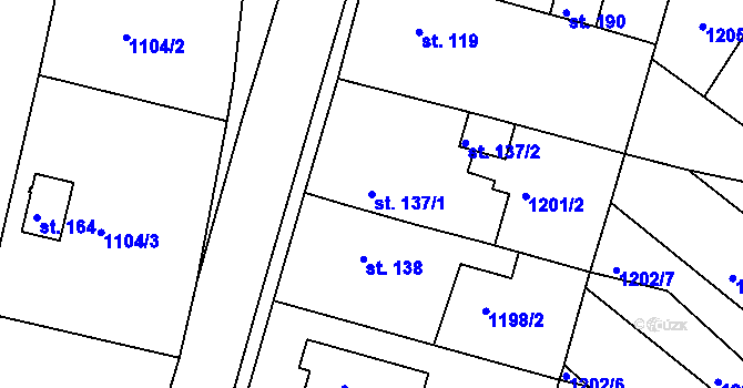 Parcela st. 137/1 v KÚ Újezd u Rosic, Katastrální mapa
