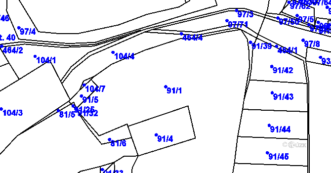 Parcela st. 91/1 v KÚ Újezdec u Rakovníka, Katastrální mapa
